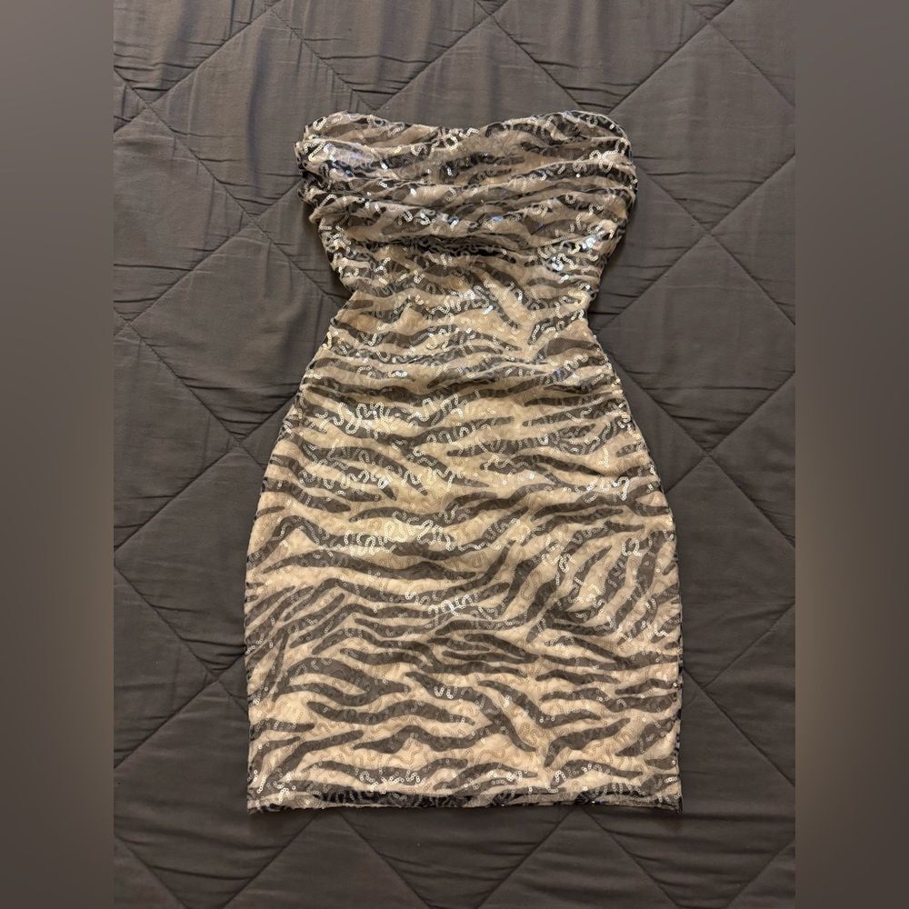 Windsor Edgy Shine Sequin Zebra Print Mini Tube Dress - Picture 2 of 14